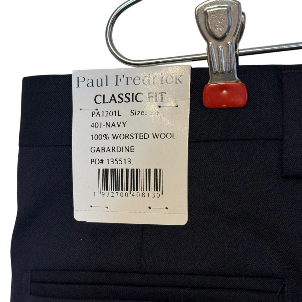 Paul Fredrick Men's Dress Pants Pleated Gabardine Classic Fit Lined Navy 36‎ NWT